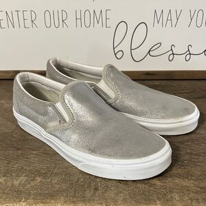 Vans Women's Metallic Silver Slip-On Sneakers